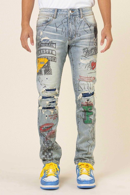 All over Doodling Slim Fit Denim - Rustic Jade Designs Co