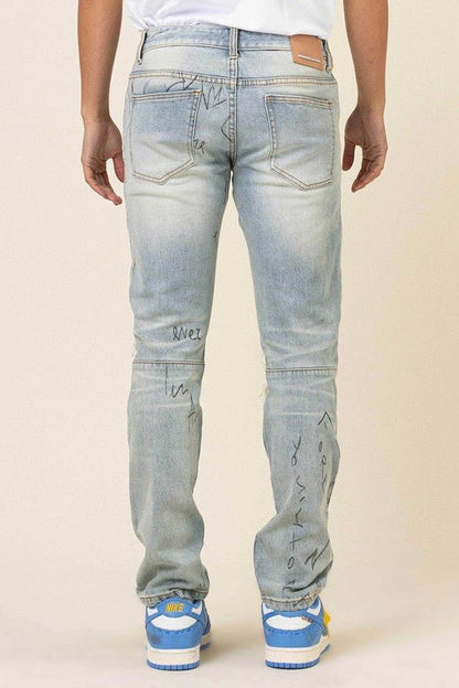 All over Doodling Slim Fit Denim - Rustic Jade Designs Co