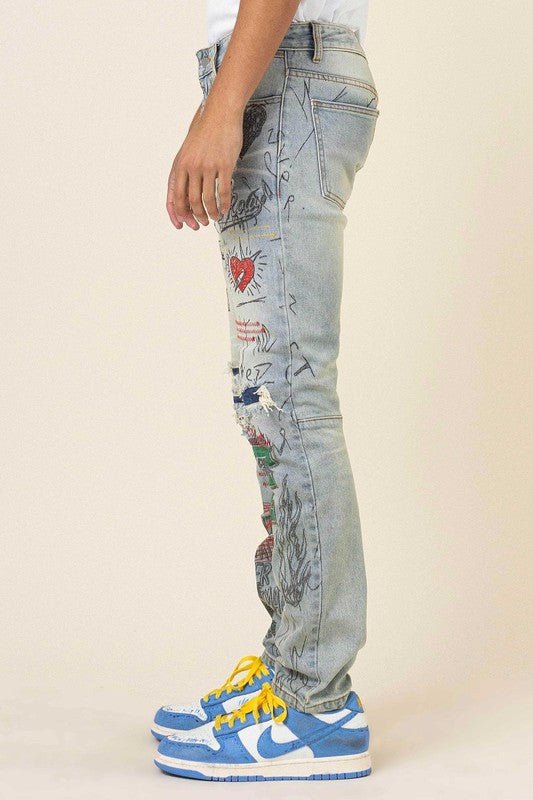 All over Doodling Slim Fit Denim - Rustic Jade Designs Co