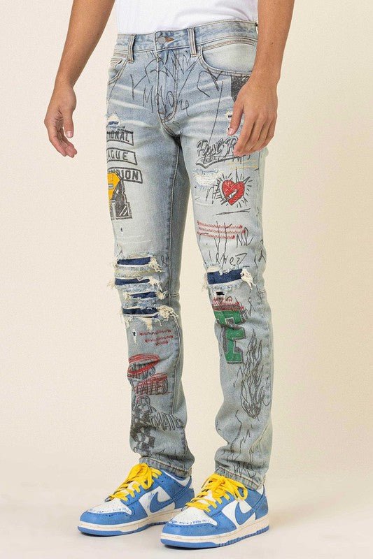 All over Doodling Slim Fit Denim - Rustic Jade Designs Co