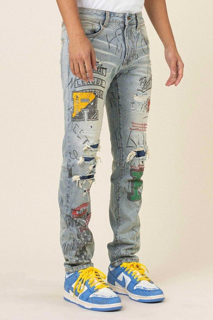 All over Doodling Slim Fit Denim - Rustic Jade Designs Co