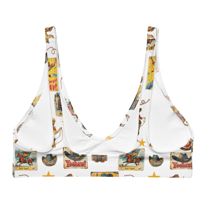 Baha Ranch Yeehaw Vintage Cowgirl Collage White Bikini Top