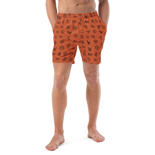 Baha Ranch Yeehaw Brown Cattle Brands Men's Swim Trunks