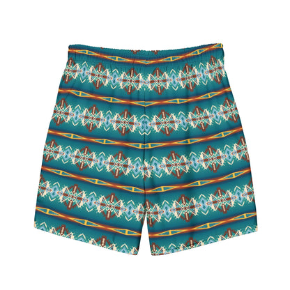 Baha Ranch Yeehaw Teal Aztec Blanket Print Mens Swim Shorts