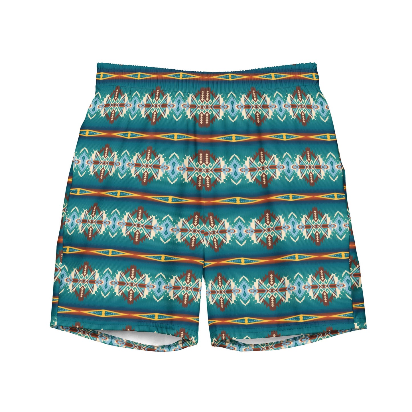 Baha Ranch Yeehaw Teal Aztec Blanket Print Mens Swim Shorts