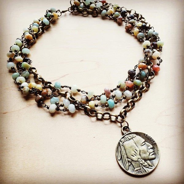 Amazonite Collar Necklace with Indian Head Coin - Rustic Jade Designs Co