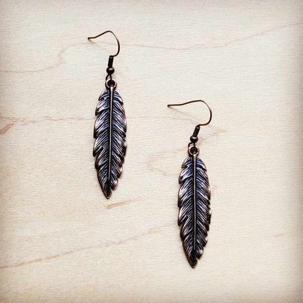 Antique Copper Feather Earrings - Rustic Jade Designs Co