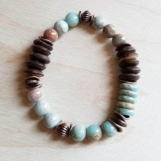 Aqua Terra and Wood Bracelet - Rustic Jade Designs Co