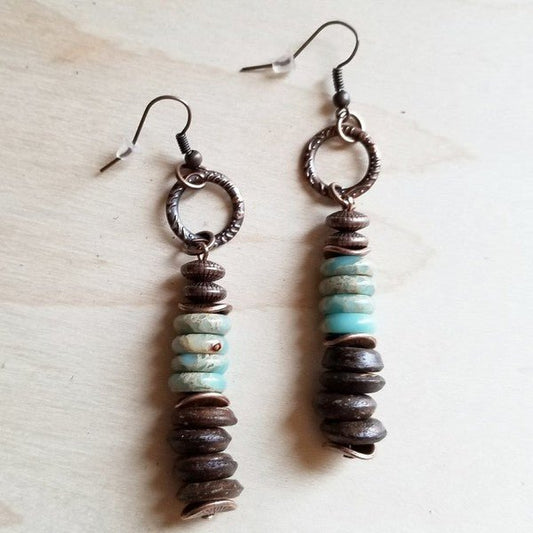 Aqua Terra and Wood Earrings - Rustic Jade Designs Co