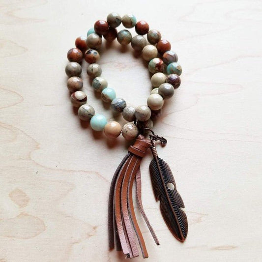 Aqua Terra Double Strand Bracelet with Tassel - Rustic Jade Designs Co