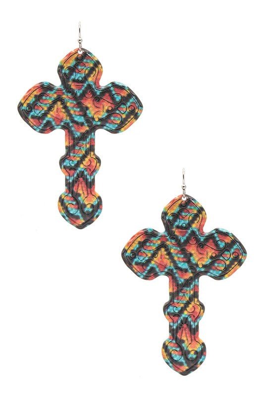 Aztec Printed Cross Iconic Western Earrings - Rustic Jade Designs Co