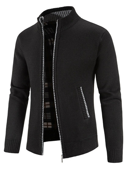 Men's Plus Size Zip-Up Long Sleeve Cardigan
