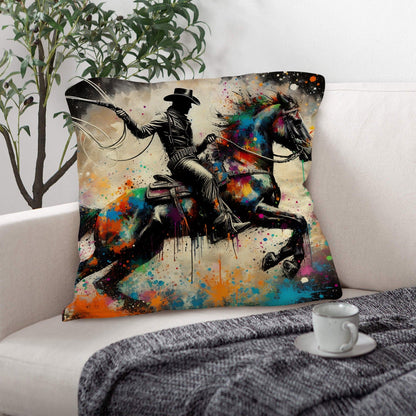 Painted Cowboy Throw Pillo Case Made in America