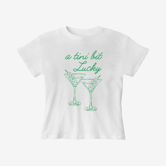 A Tini Bit Lucky St. Patrick’s Day Tee | Shamrock Martini Graphic Shirt | Hey Jude Graphic Tees