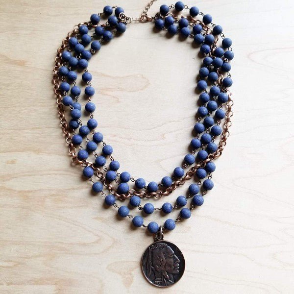 Blue Lapis Collar Necklace with Indian Head Coin - Rustic Jade Designs Co