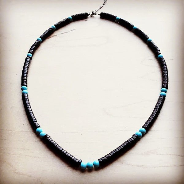 Blue Turquoise and Wood Collar Necklace - Rustic Jade Designs Co