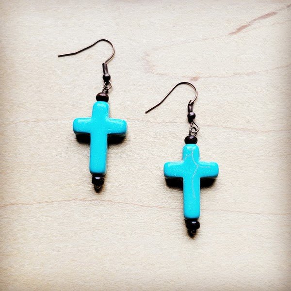 Blue Turquoise Cross Earrings - Rustic Jade Designs Co