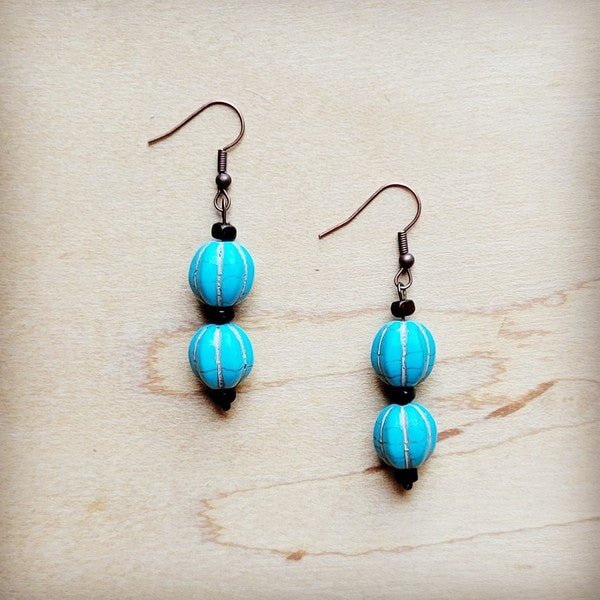 Blue Turquoise Melon Bead Earrings - Rustic Jade Designs Co