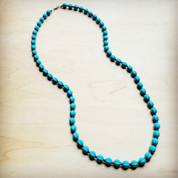 Blue Turquoise & Wood Melon Beaded Necklace - Rustic Jade Designs Co