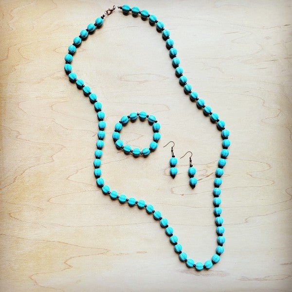 Blue Turquoise & Wood Melon Beaded Necklace - Rustic Jade Designs Co