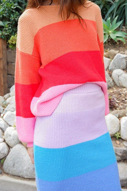 Bold Rainbow Stripe Oversized Chunky Knit Pullover - Rustic Jade Designs Co