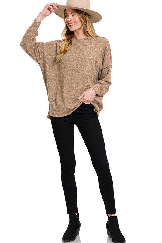 BRUSHED MELANGE DROP SHOULDER OVERSIZED SWEATER - Rustic Jade Designs Co