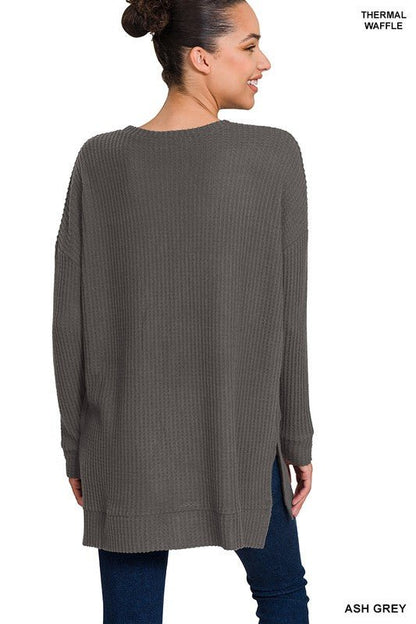 BRUSHED THERMAL WAFFLE ROUND NECK SWEATER - Rustic Jade Designs Co