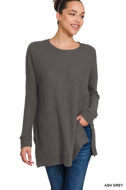 BRUSHED THERMAL WAFFLE ROUND NECK SWEATER - Rustic Jade Designs Co