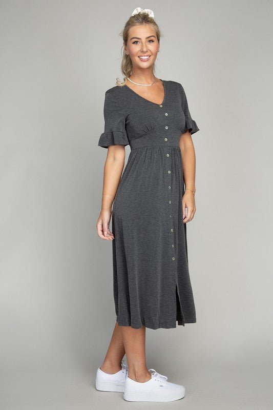 Button Trim Knit Midi Dress - Rustic Jade Designs Co