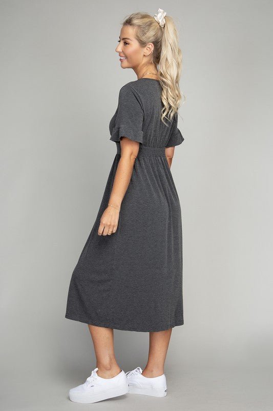 Button Trim Knit Midi Dress - Rustic Jade Designs Co