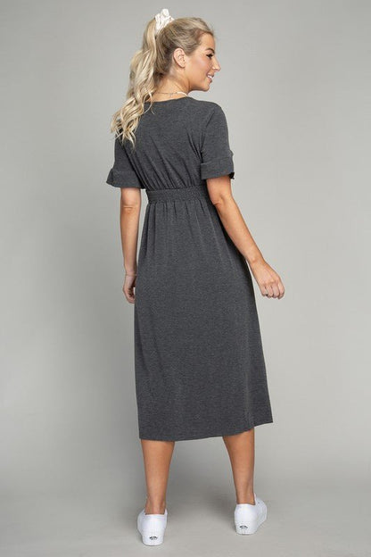 Button Trim Knit Midi Dress - Rustic Jade Designs Co