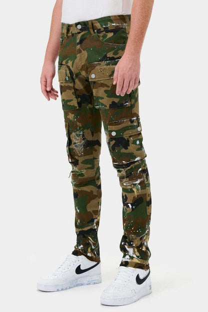 Camo Multi Cargo Slim Straight Pants - Rustic Jade Designs Co