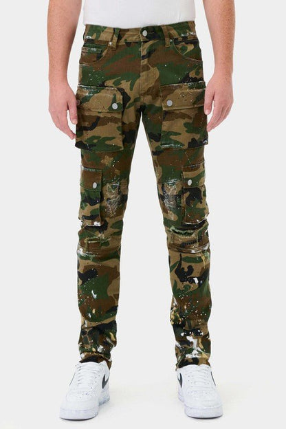 Camo Multi Cargo Slim Straight Pants - Rustic Jade Designs Co