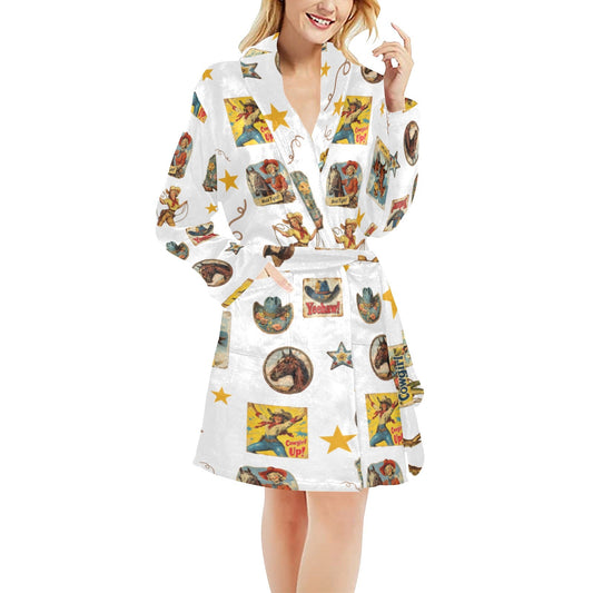 Baha Ranch Vintage Cowgirl Collage Women's Western Bath Robe