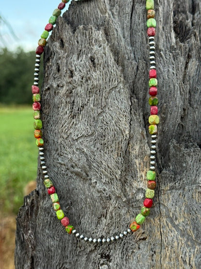 Cherry Limeade Jasper Beaded Necklace