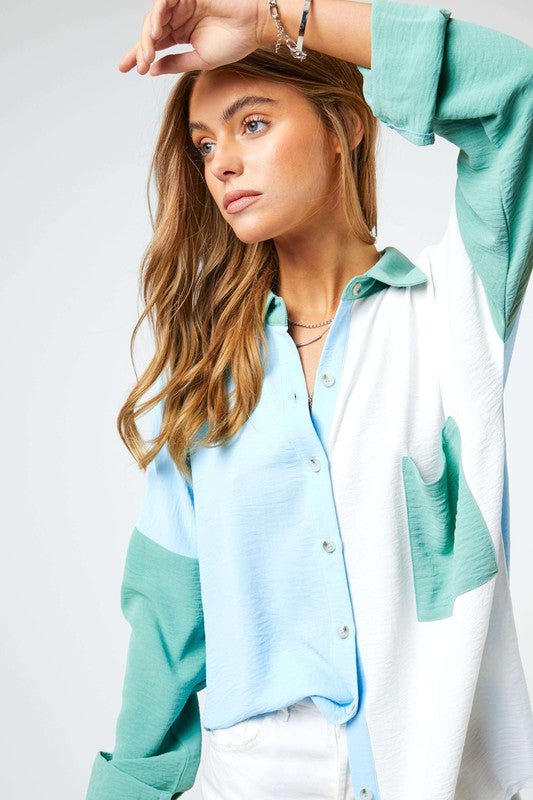 Chest Pocket Button Front Shirt Top - Rustic Jade Designs Co