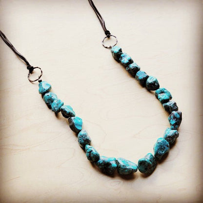 Chunky Blue Natural Turquoise Necklace w/ Leather - Rustic Jade Designs Co