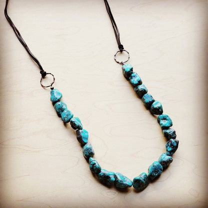 Chunky Blue Natural Turquoise Necklace w/ Leather - Rustic Jade Designs Co