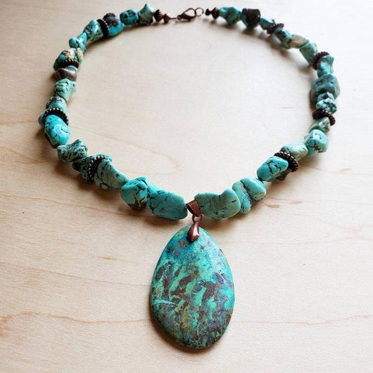 Chunky Turquoise Necklace Teardrop Pendant - Rustic Jade Designs Co