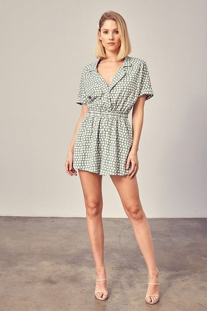 Collared Overlap Polka Dot Romper - Rustic Jade Designs Co