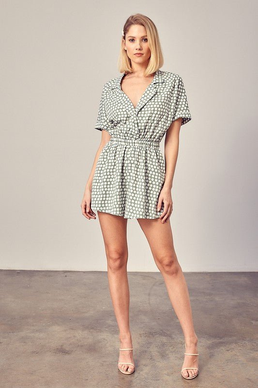 Collared Overlap Polka Dot Romper - Rustic Jade Designs Co