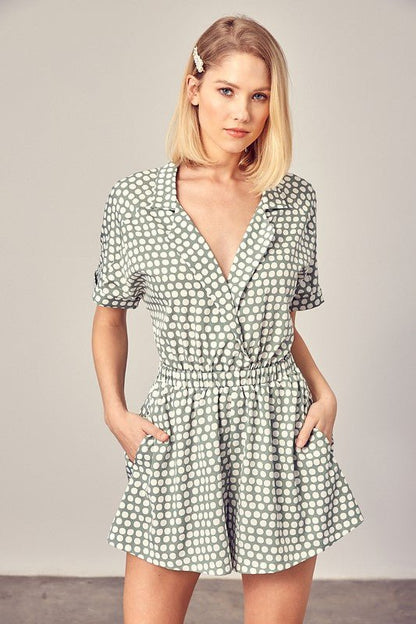 Collared Overlap Polka Dot Romper - Rustic Jade Designs Co