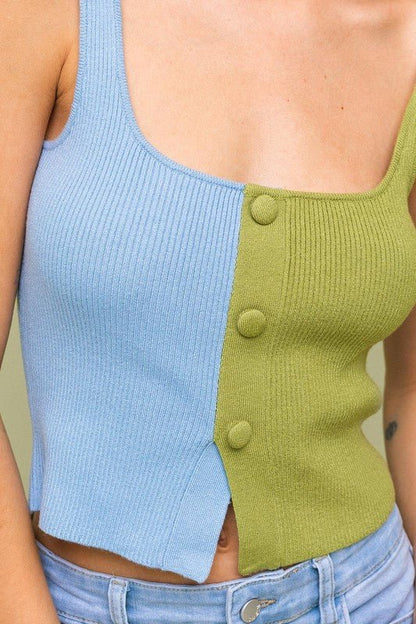 Color Block Button Front Sweater Top - Rustic Jade Designs Co