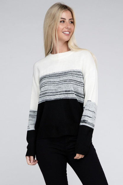 Color Block Round Neck Sweater - Rustic Jade Designs Co