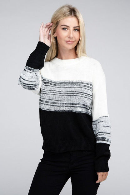 Color Block Round Neck Sweater - Rustic Jade Designs Co