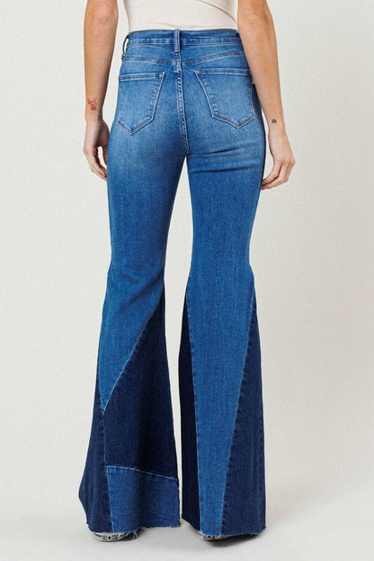 Color Block Side Slit Flare Jeans - Rustic Jade Designs Co