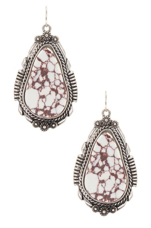 Compressed Stone Teardrop Western Earrings - Rustic Jade Designs Co