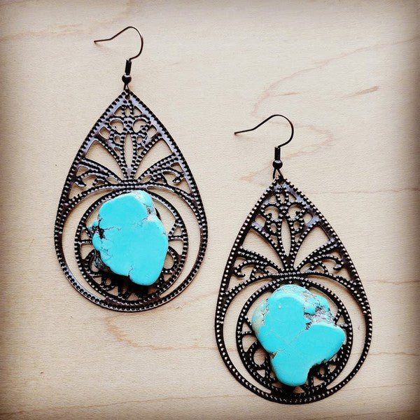 Copper Filigree Earrings w/ Turquoise Slab - Rustic Jade Designs Co