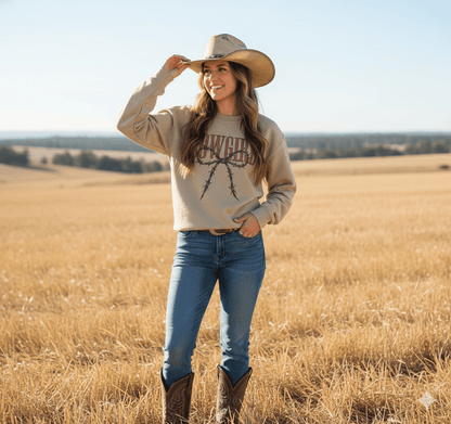 Cowgirl Barbed Wire Bow Graphic Sweatshirt