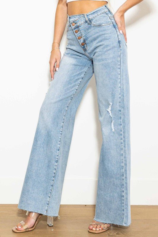 Criss Cross High Waisted Wide Leg Jeans - Rustic Jade Designs Co